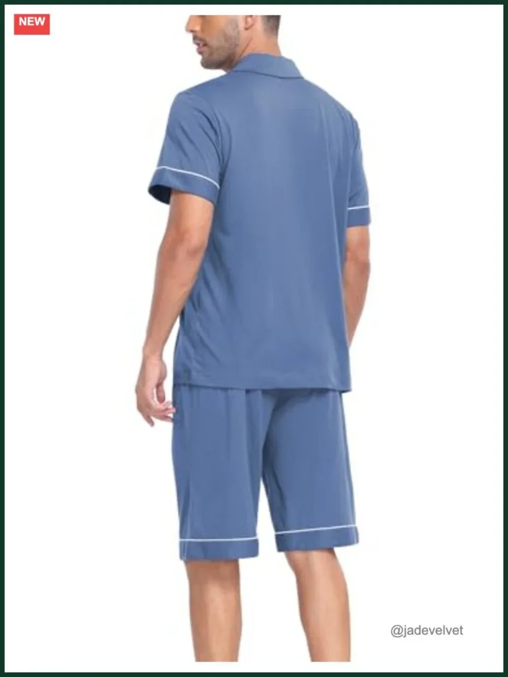 Men's 100% Cotton Short Sleeve Pajama Set Notched Collar Sleepwear with Pockets